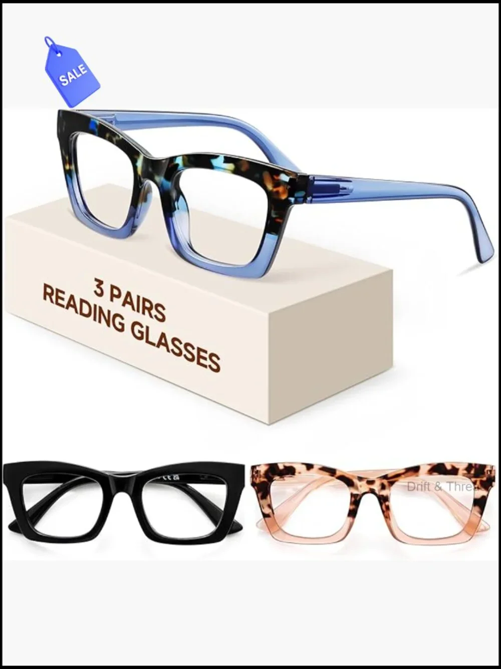 3pk Blue Light Blocking Reading Glasses Spring Hinge Oversized